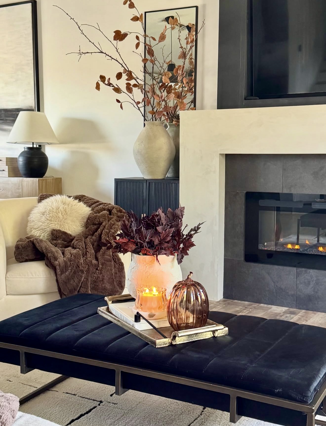 Moody Velvet Coffee Table With Fall Accents