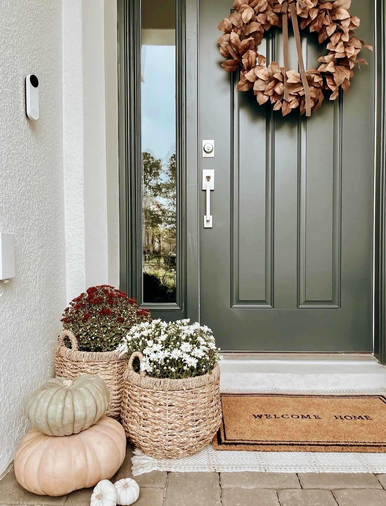 Natural Woven Baskets With Fall Mums