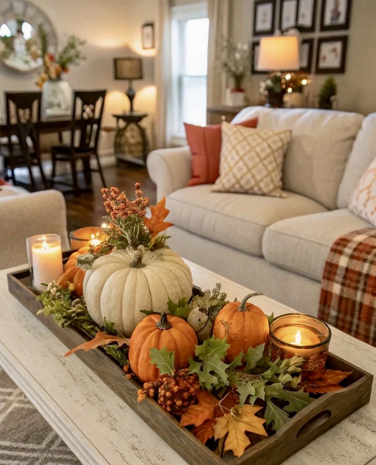 Rustic Autumn Pumpkin Centerpiece Tray