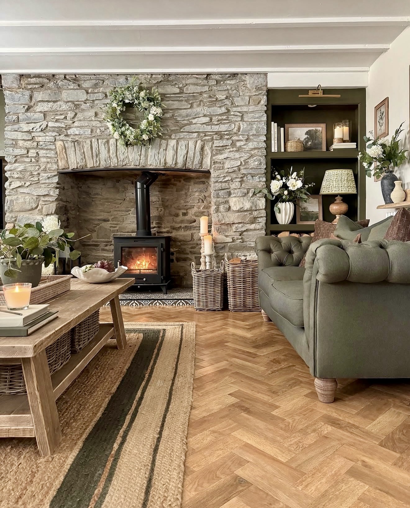 Rustic Stone Fireplace with Cozy Wood Stove