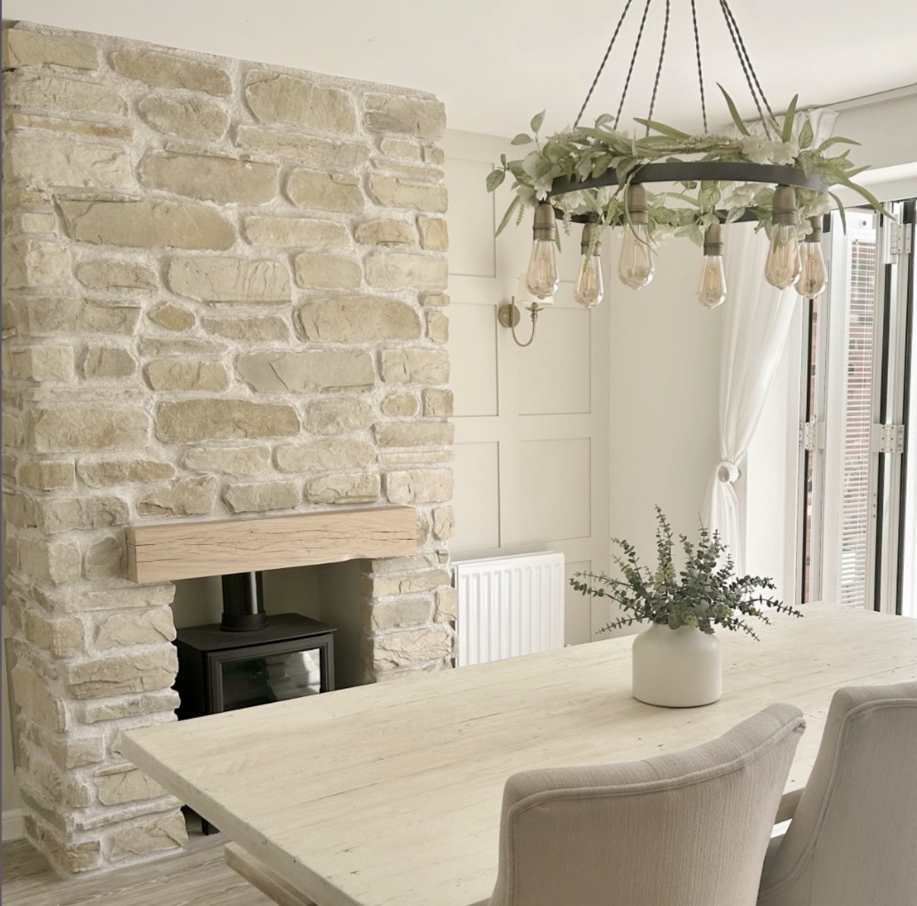Rustic Stone Fireplace With Wood Beam Mantle