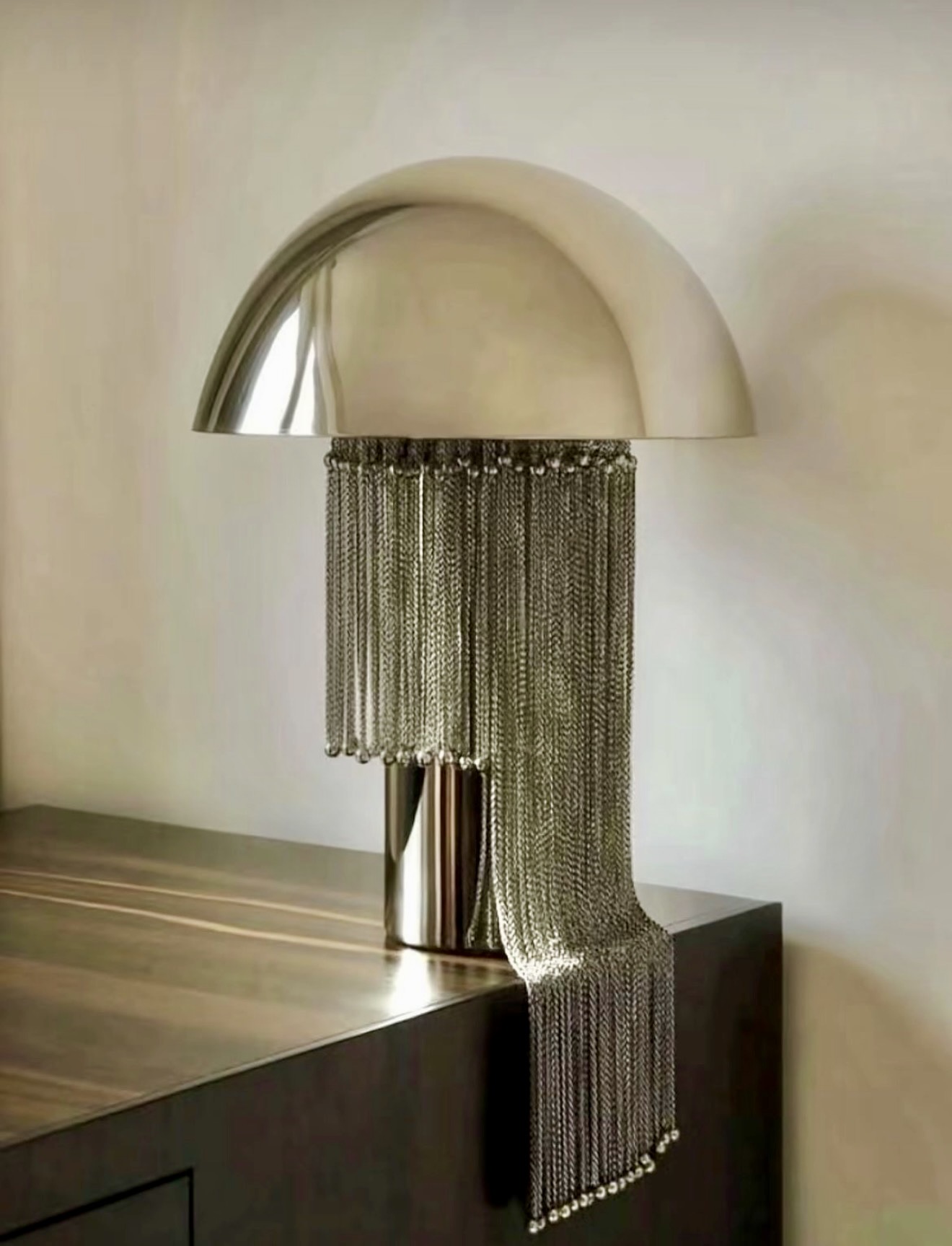 Sculptural Chrome Fringe Table Lamp Accent