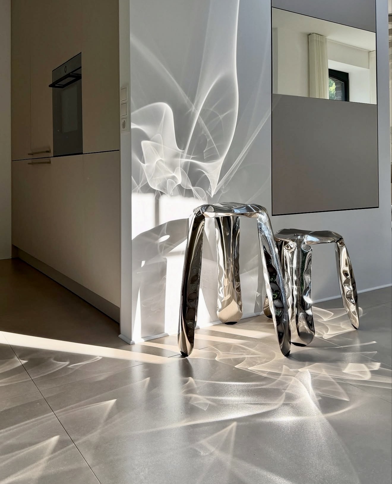 Sculptural Chrome Stools for Modern Minimalist Interiors