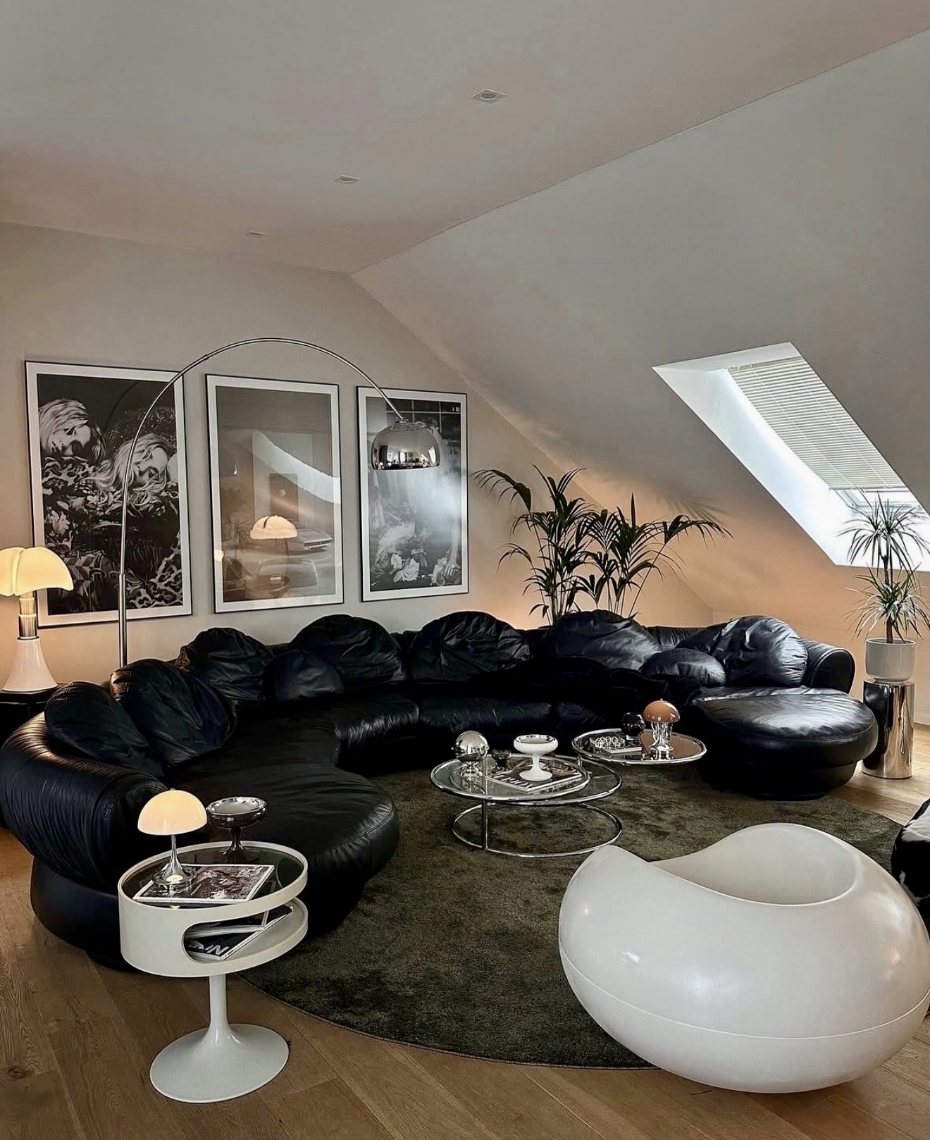Sophisticated Black Leather Lounge With Polished Chrome Accents