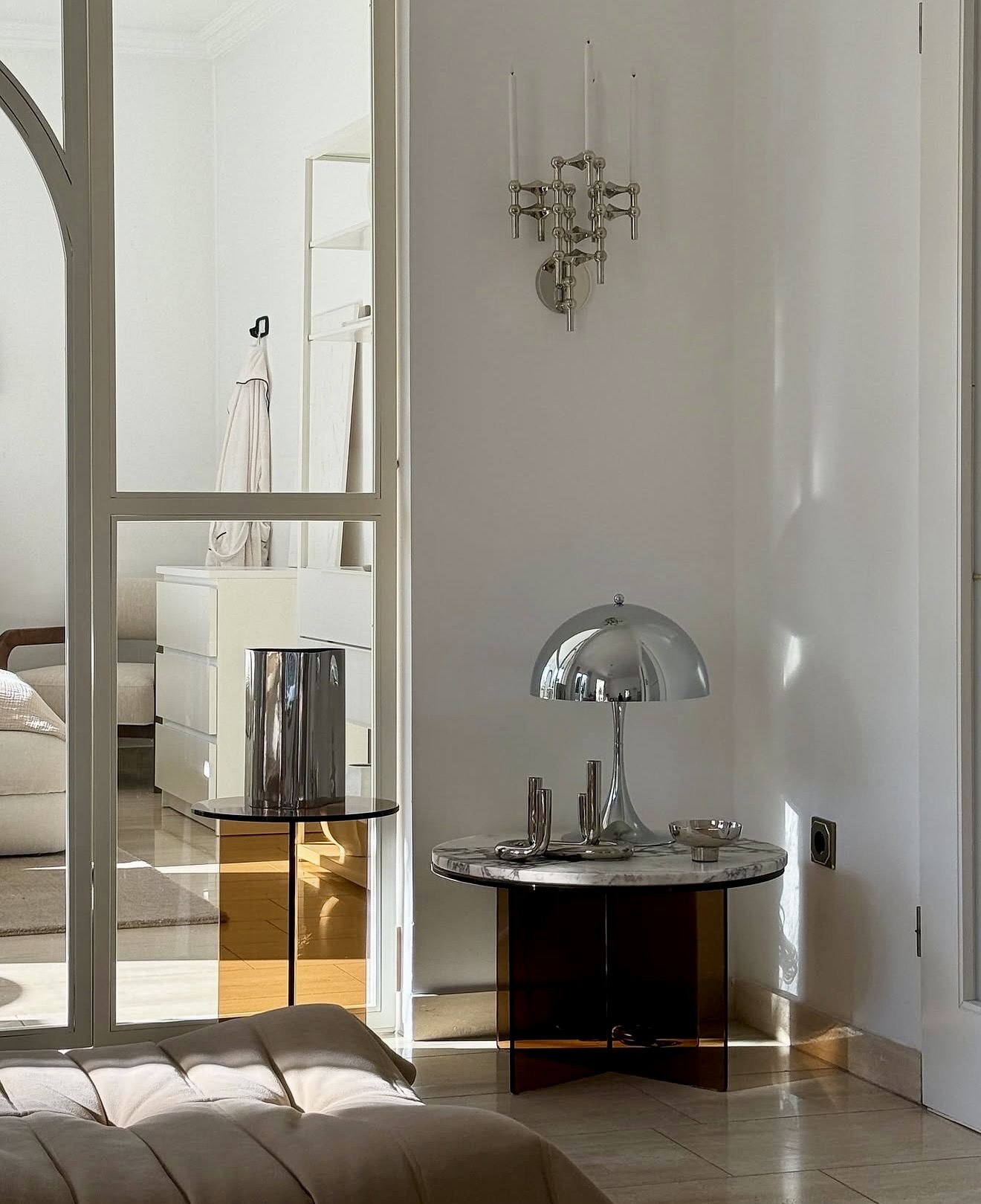 Sophisticated Chrome Accents With Amber Glass Highlights