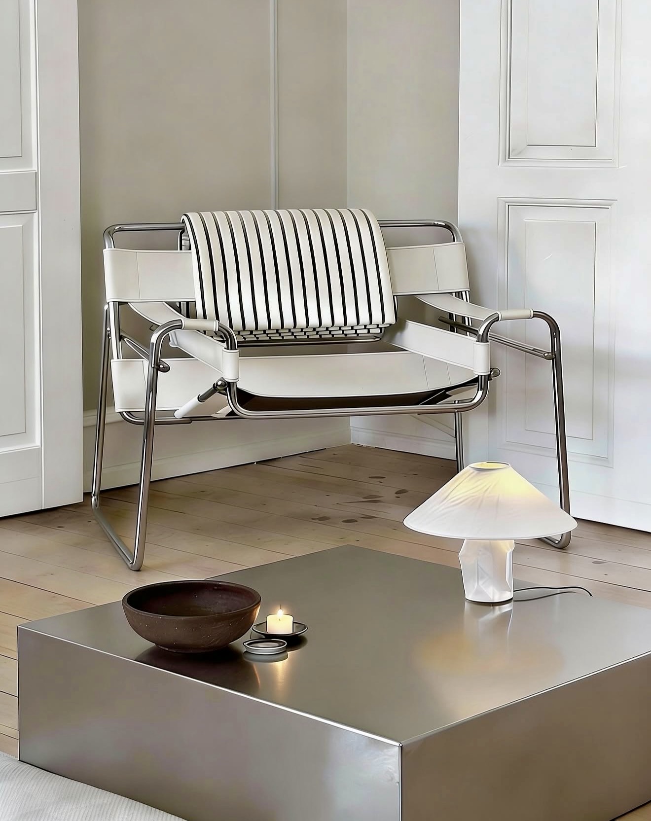 Sophisticated Chrome Lounge Corner With Minimalist Accents