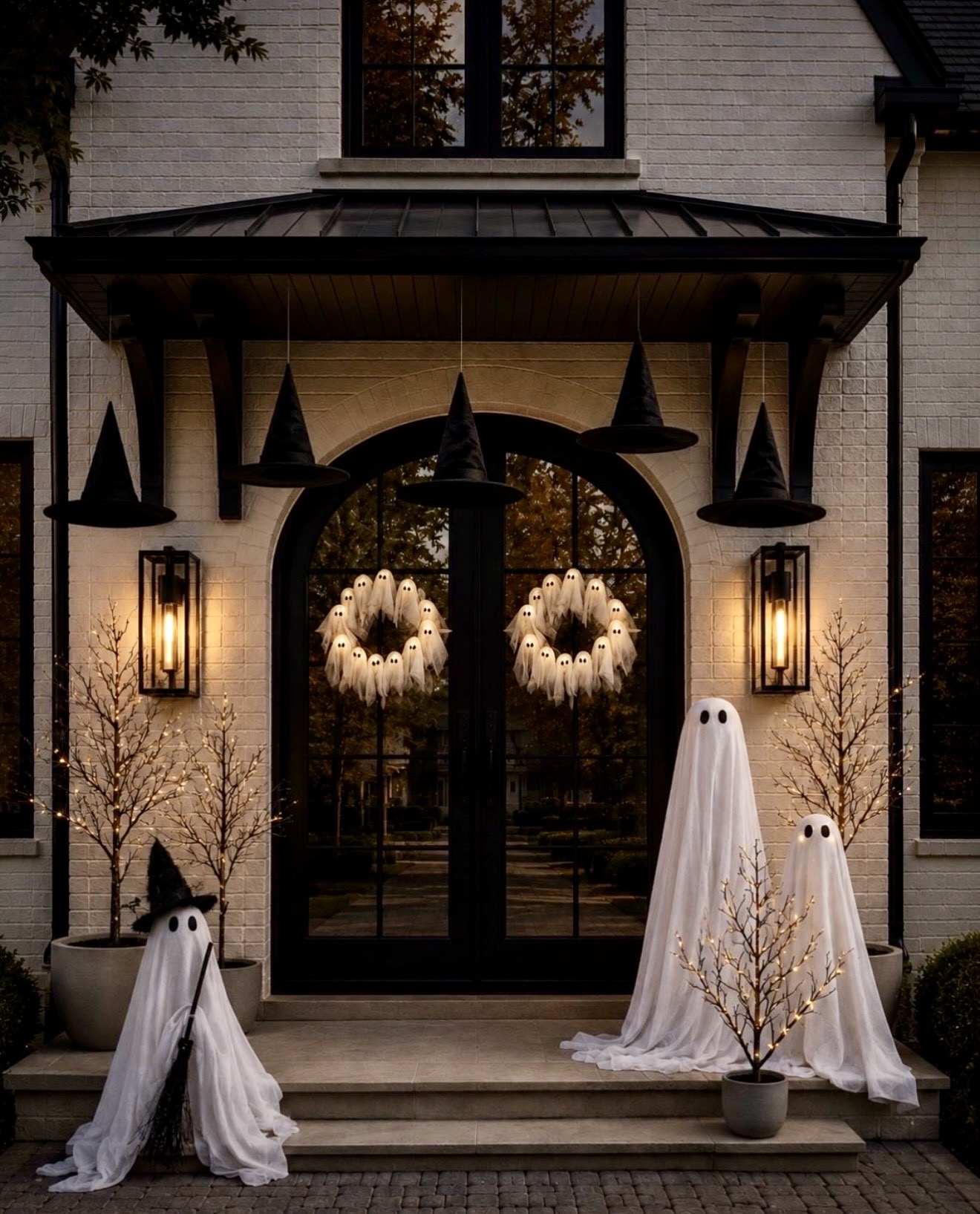Spooky Ghost and Witch Hat Halloween Porch