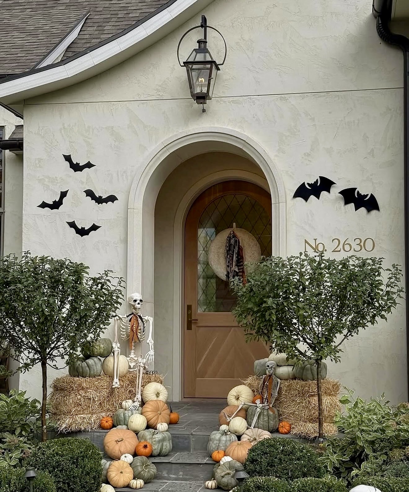 Spooky Skeleton and Pumpkin Fall Porch Display