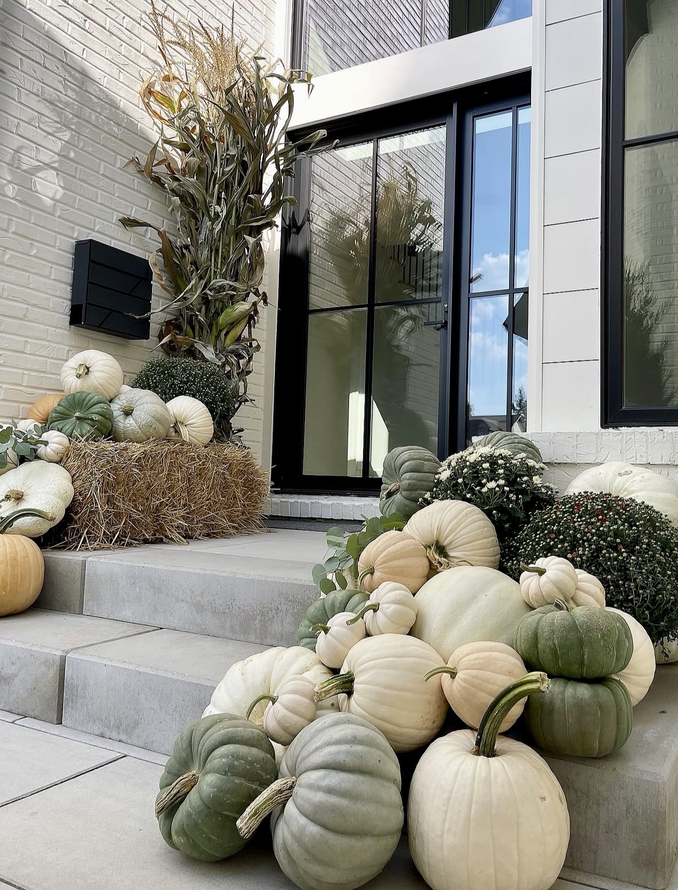 Subtle Autumn Pumpkins and Mums Porch
