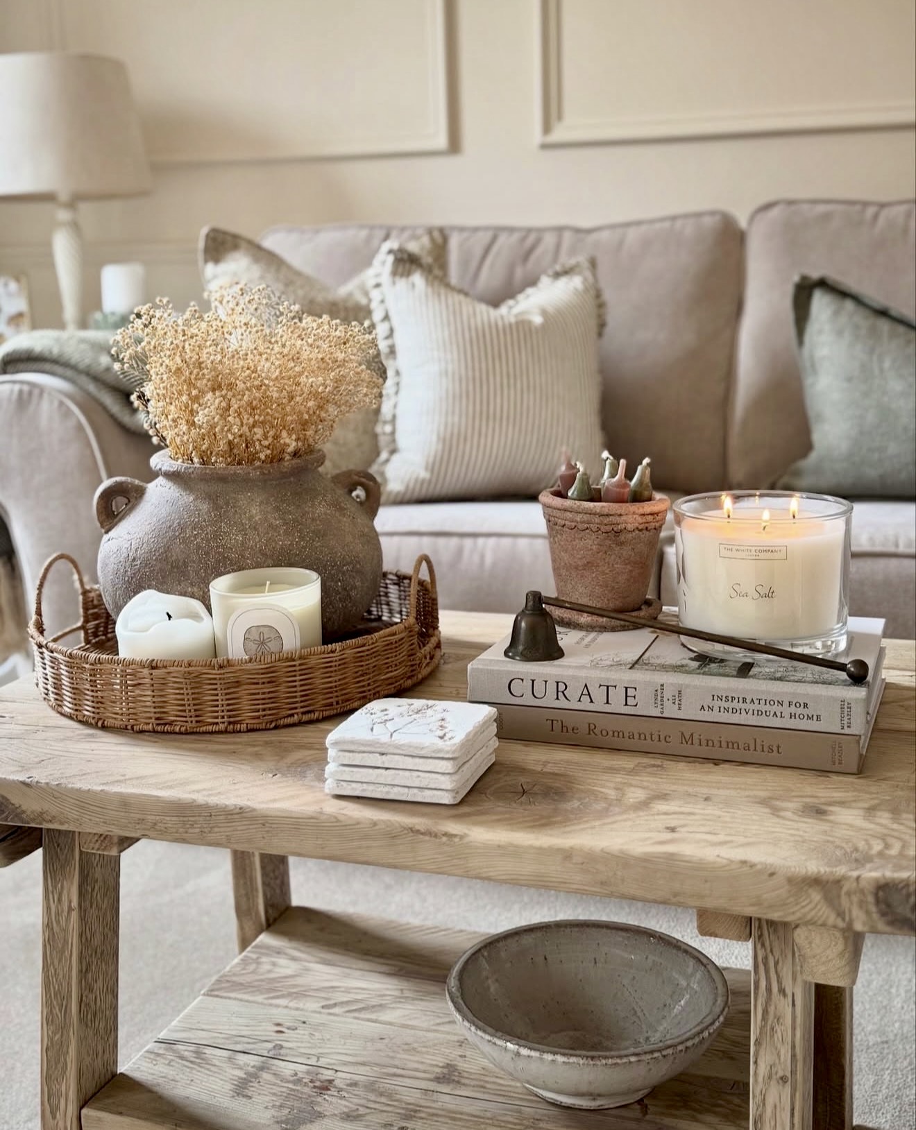 Textured Neutral Coffee Table Styling