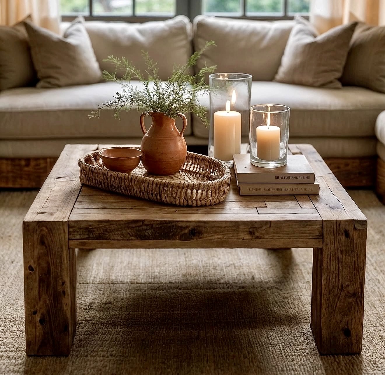 Warm Organic Fall Coffee Table Styling